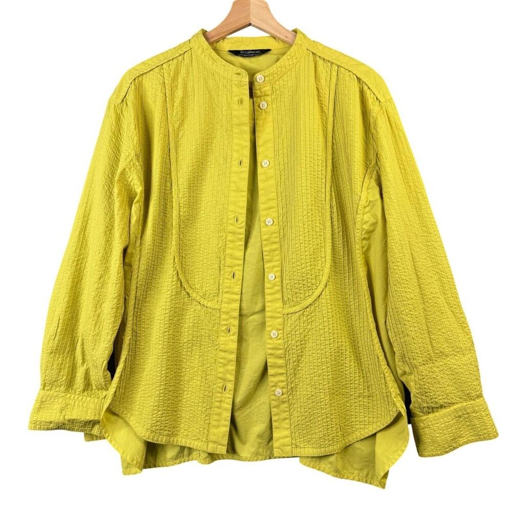 Yacco Maricard Chartreuse Yellow Green Pintuck Cotton Button Up Shirt Size 3 M/L